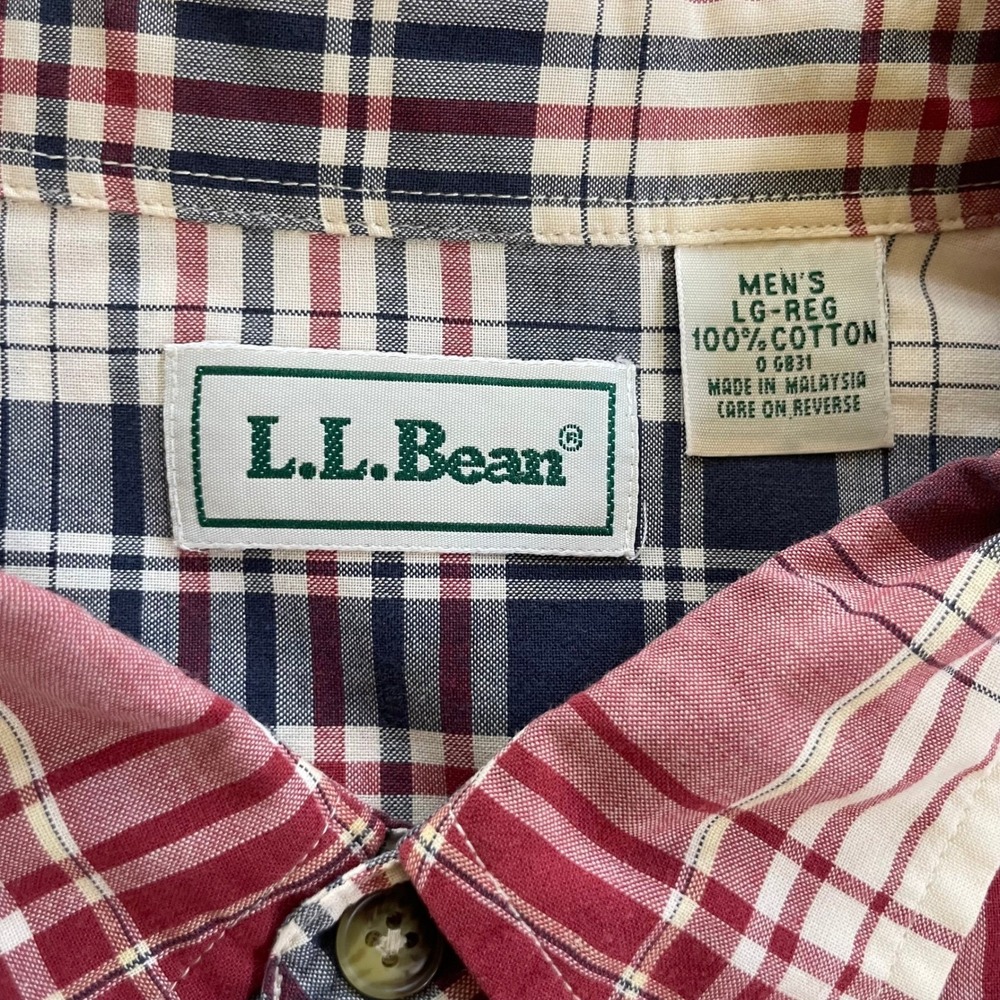 L.L. Bean Mens Large Short Sleeve Button Down Shirt Red Plaid Cotton 0G831 - Picture 2 of 12
